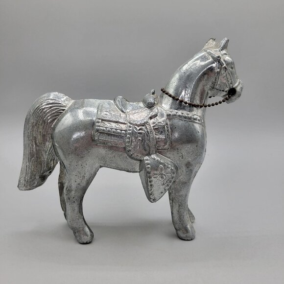1950s Cast Metal Horse Figurine Saddle & Chain Details Silver Tone Finish - Picture 3 of 7